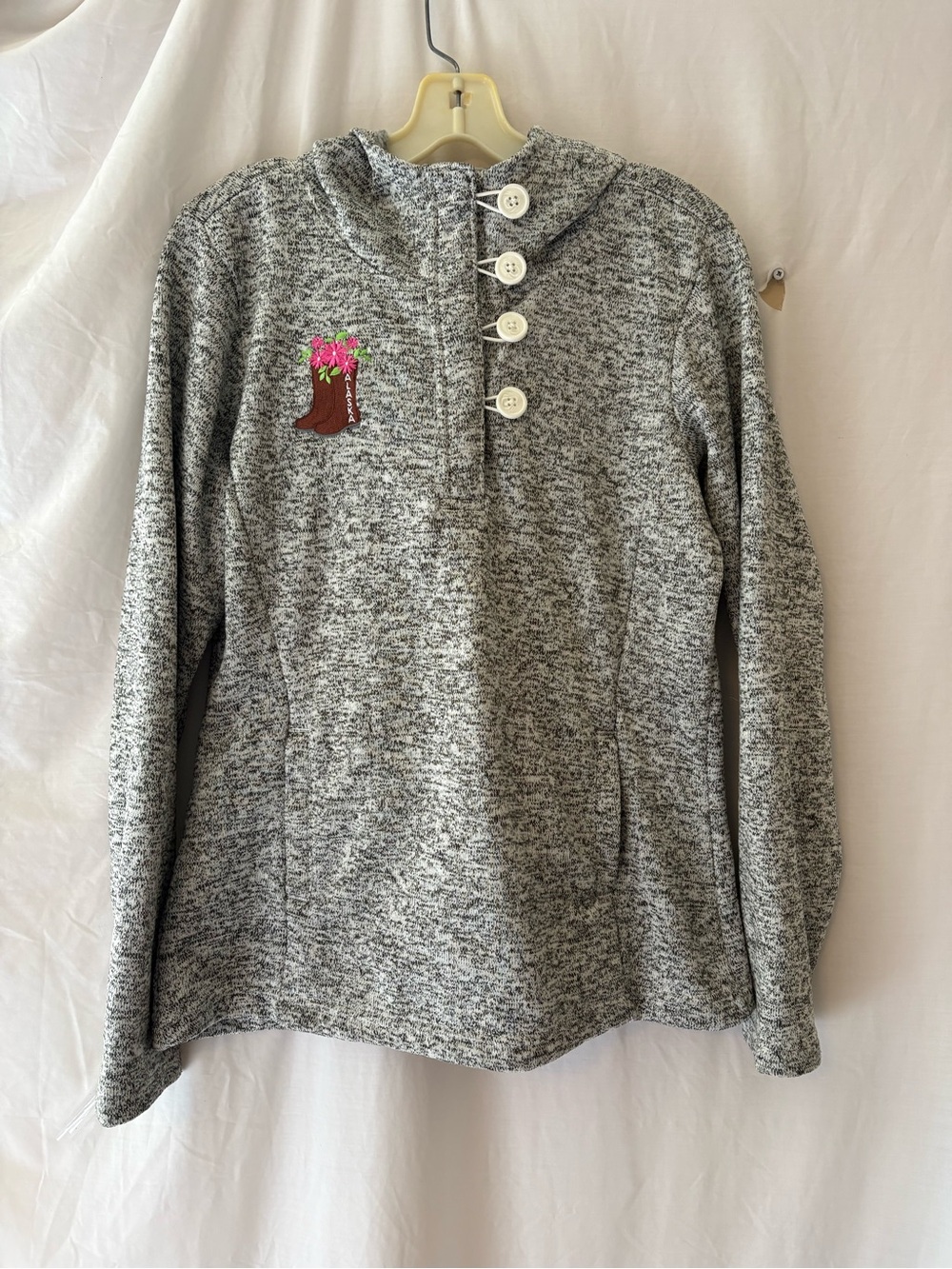Columbia Gray Marled Hooded Pullover with Button Placket